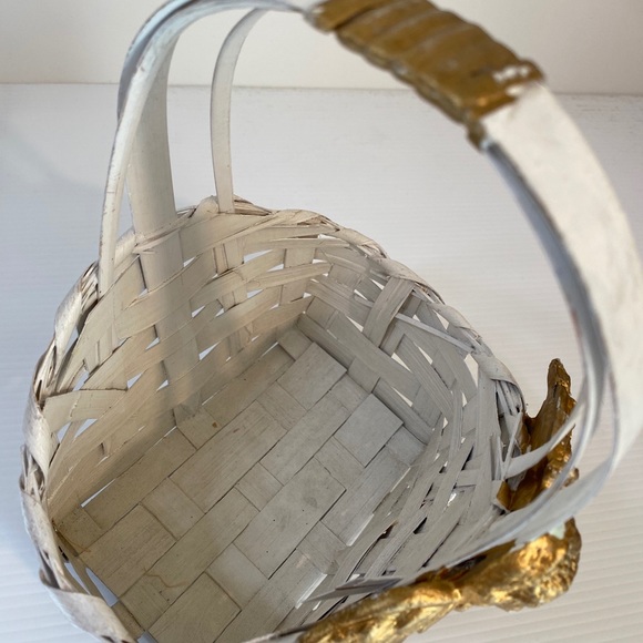 Romantic Angel Cherub Basket Victorian Gold Angels White Handcrafted Basket - Picture 10 of 14